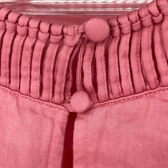 TALBOTS Women’s Top S Pink Keyhole Neck Short Sleeve 100% Cotton Blouse Pleated - Picture 5 of 12